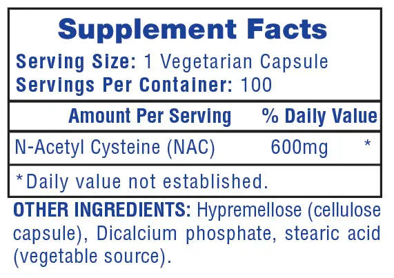 Hi-Tech NAC (N-acetyl-Cysteine) 600mg 100caps - Image 2
